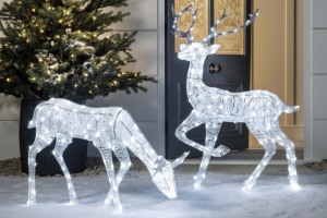 vidaXL Trineo y renos decoración de Navidad de jardín 60 LED plateado